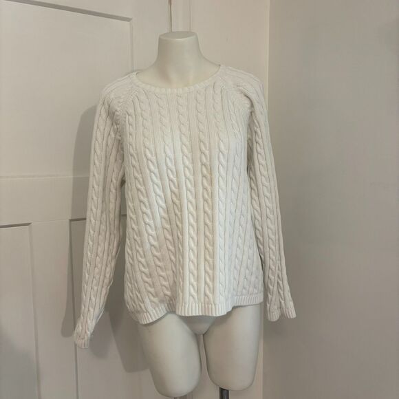 Women's size XL White Cable Knit Coastal Neutral Cozy LL Bean Sweater - Picture 1 of 6